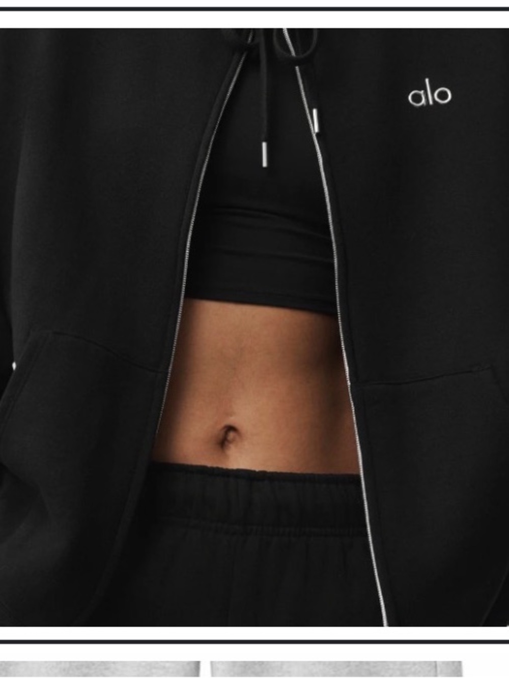 ALO Yoga Black Zip-Up Hoodie with Logo M